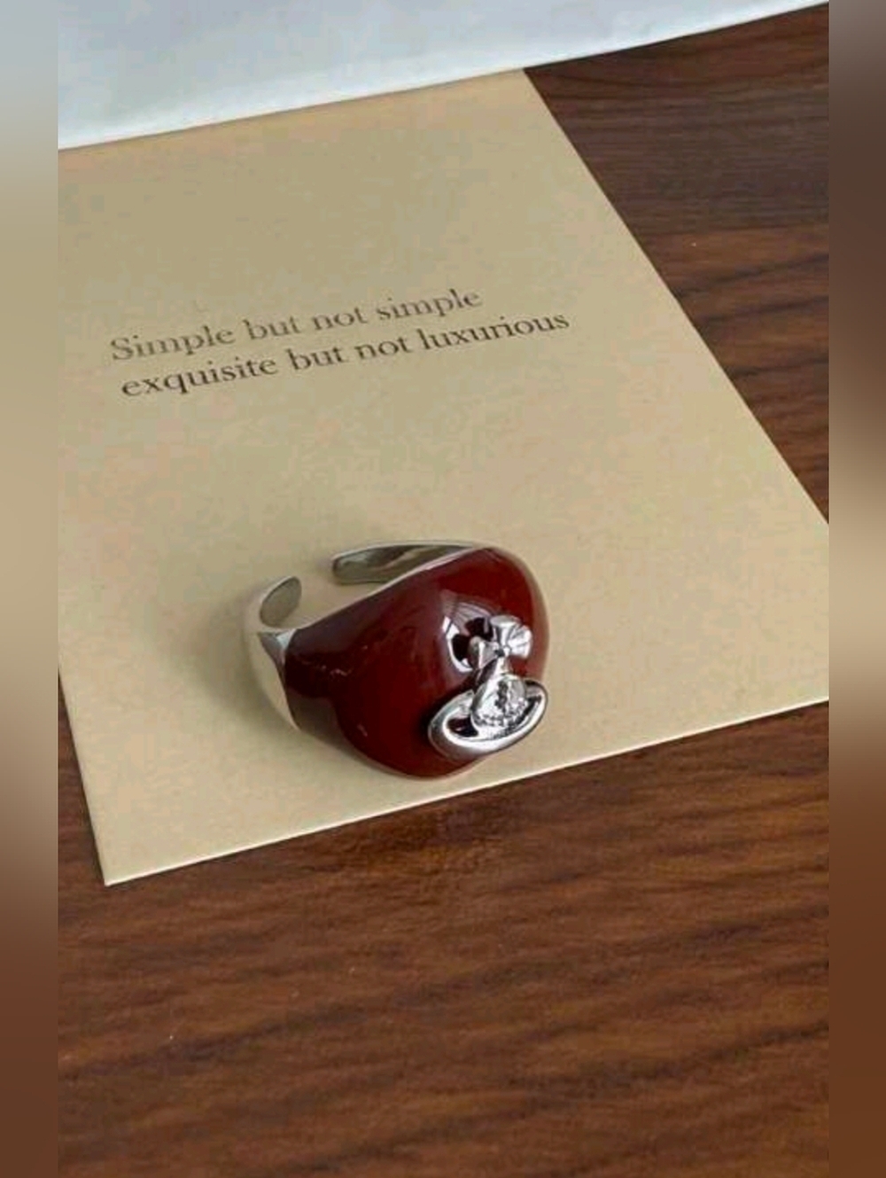 Red Enamel Statement Ring with Silver Accent VW- Vibes